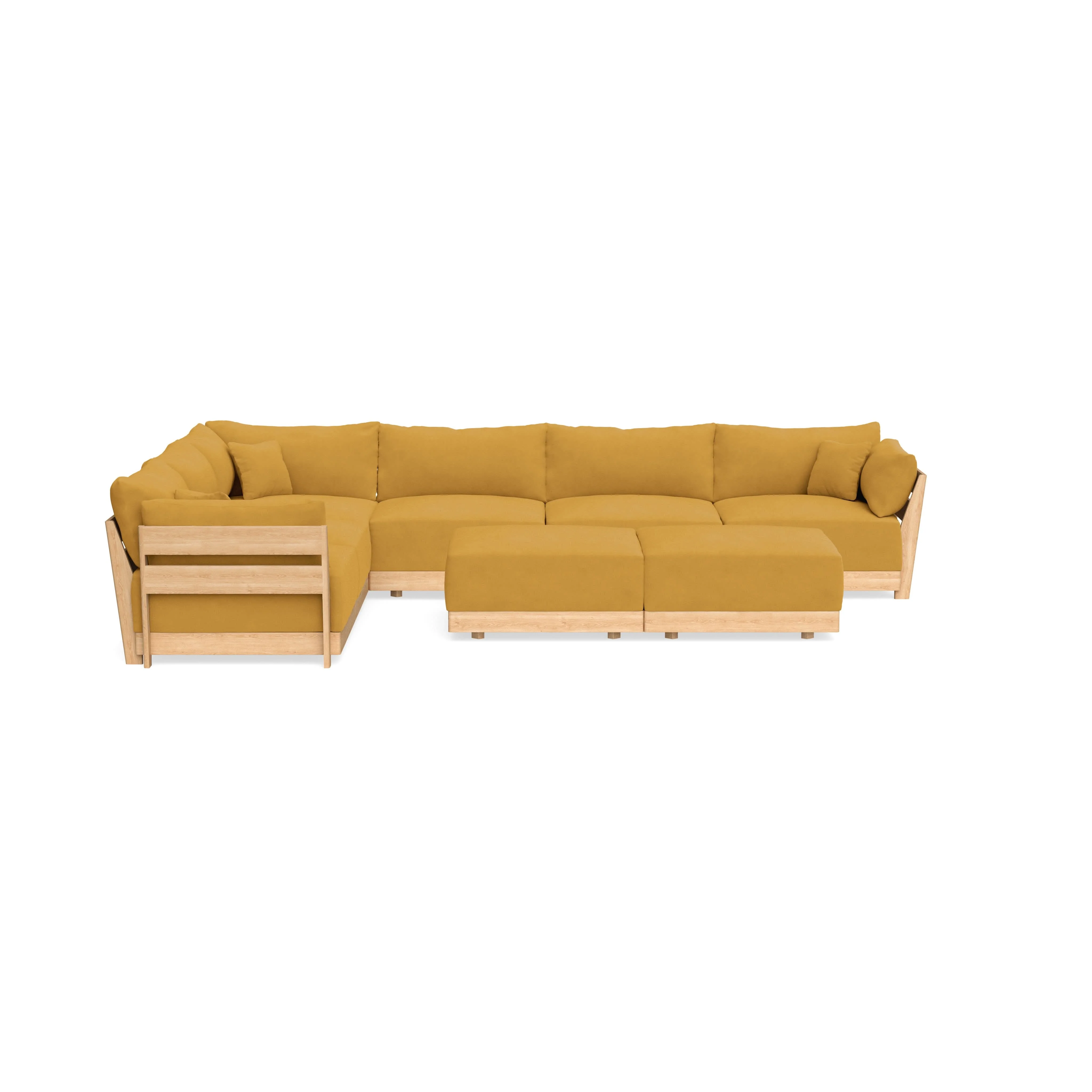 Modular Bondi Latte 6-Seater Corner Sectional + Bench Ottoman in Honey | Classic Blend