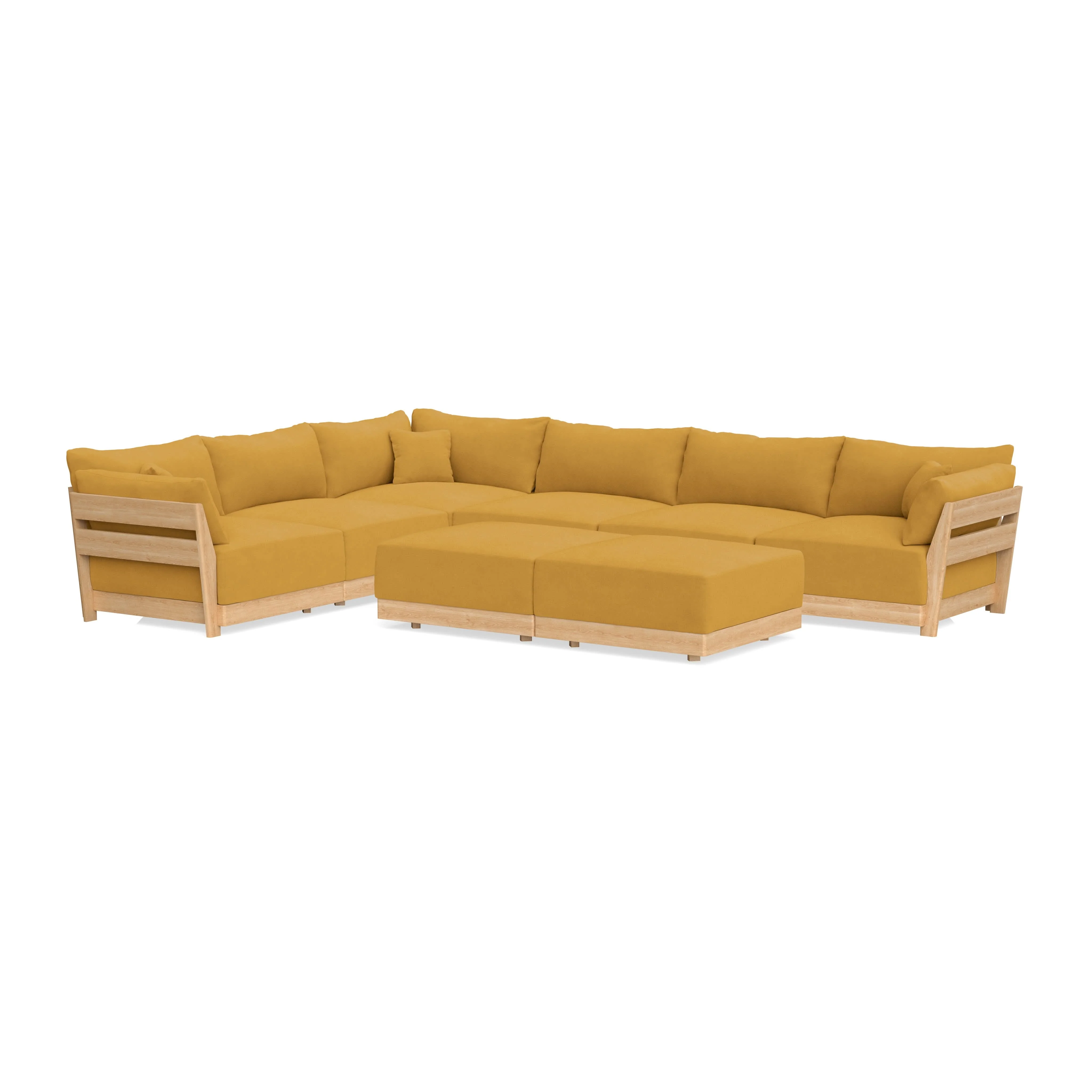 Modular Bondi Latte 6-Seater Corner Sectional + Bench Ottoman in Honey | Classic Blend 1
